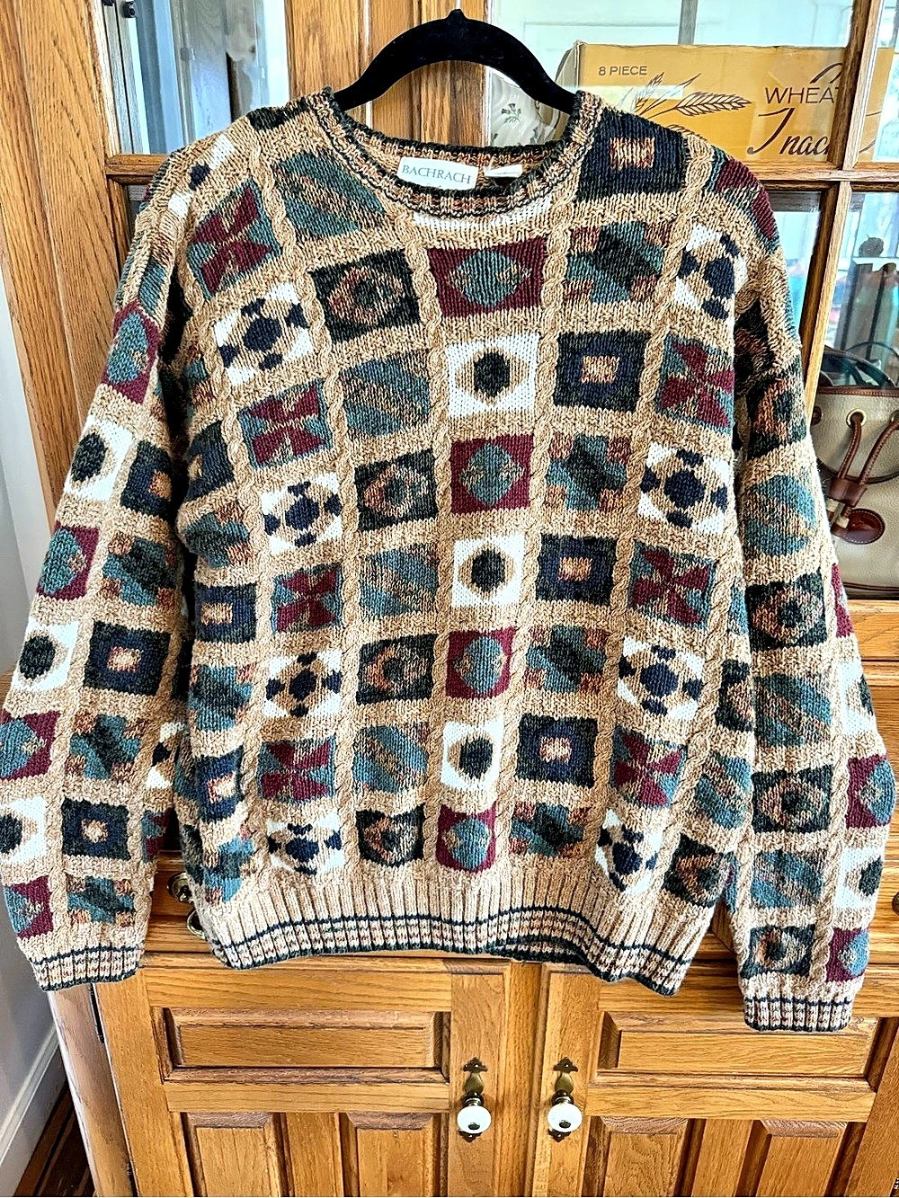 Vintage 1990s Bachrach Geometric Crewneck Sweater in Brown & Multicolor Size S